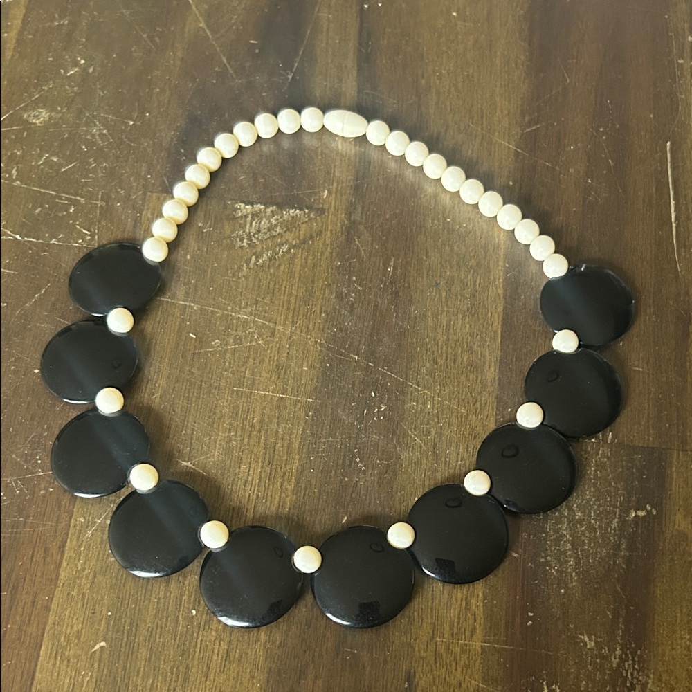 Avon Black and Cream Beaded Necklace